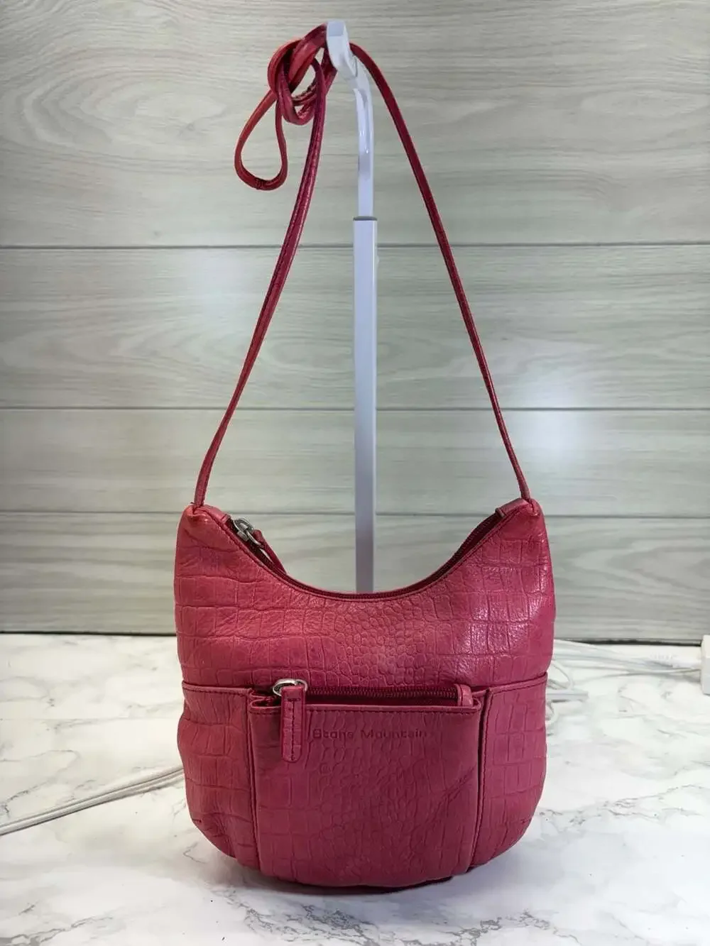 Stone Mountain Pink Crocodile Embossed Leather Crossbody Bag